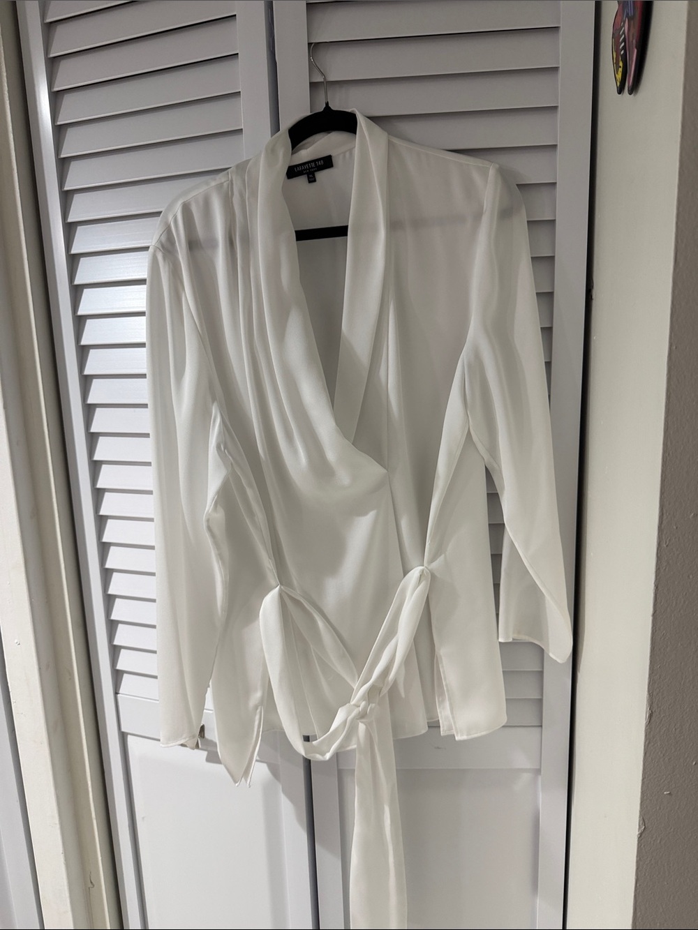 Lafayette 148 New York White Satin Wrap Blouse